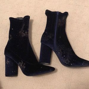 Cosmic blue velvet boots